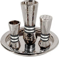 Havdallah Set Hammered Nickel Cone Shaped 4 Piece Set Designed with Black Rings