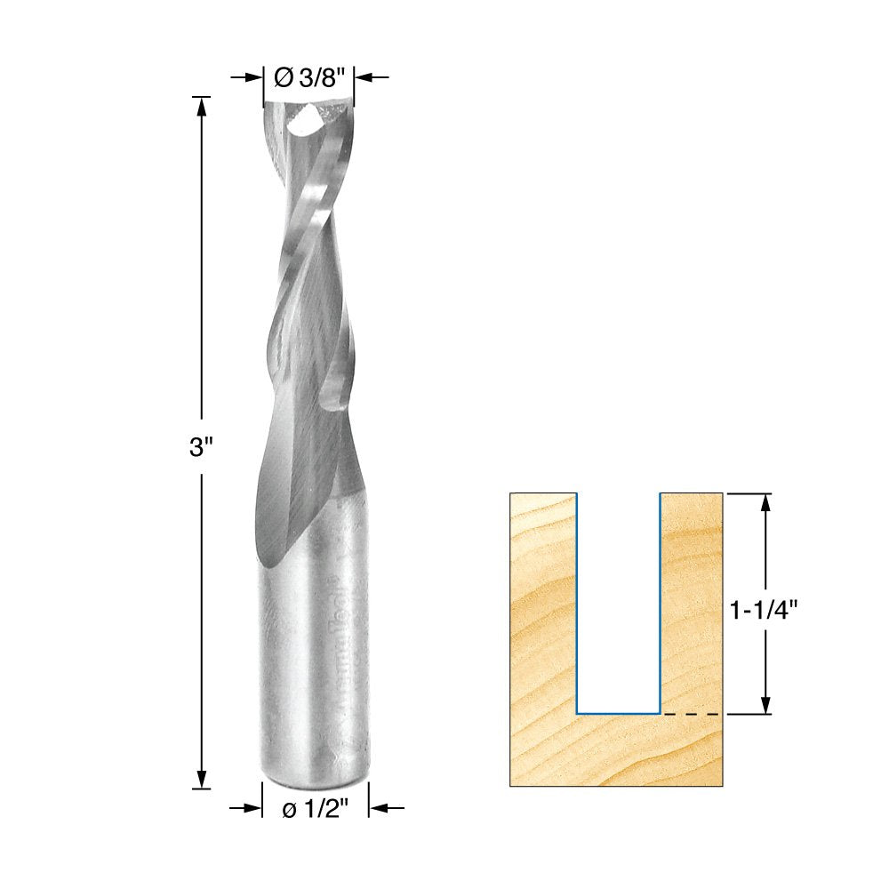 Amana Tool - 46104 Solid Carbide Spiral Plunge 3/8 Dia x 1-1/4 x 1/2' Shank Up-Cut