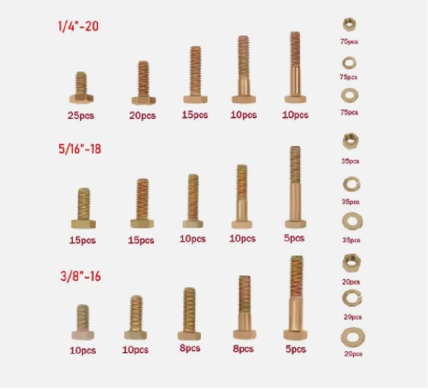 566 PC Hex Screws Bolts Nuts Kit Standard Size NUT and Bolt Screw Assortment Hardware KIT