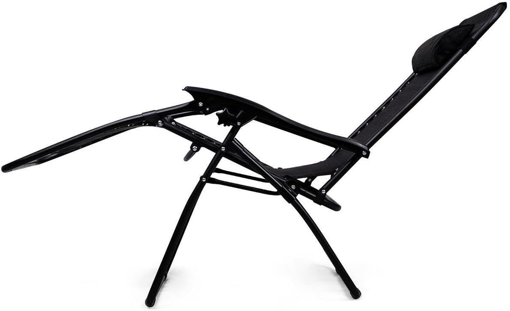 Folding Zero Gravity Recliner Lounge Chairs Table Set Camping Beach Black 3 pcs