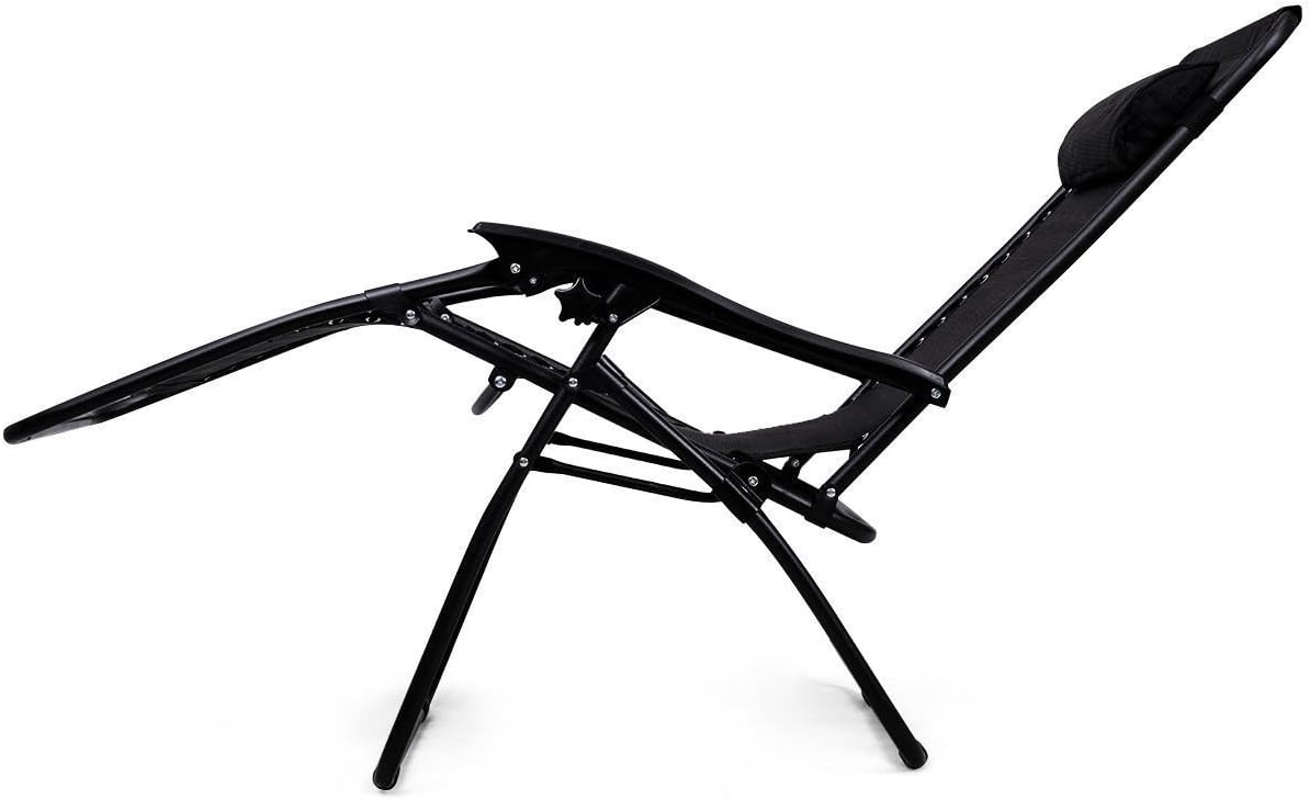 Folding Zero Gravity Recliner Lounge Chairs Table Set Camping Beach Black 3 pcs