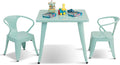 Costzon Kids Table and 2 Chair Set for Indoor/Outdoor Use, Steel Table and Stackable Chairs, Preschool, Bedroom, Playroom, Home, Furniture for Toddlers Boys & Girls(Mint Green, Table & Chairs)