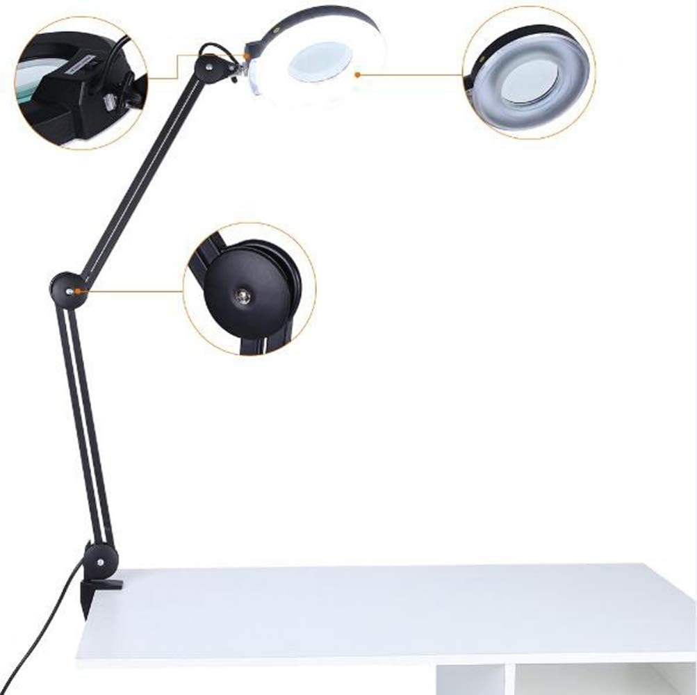 8X LED Magnifying Lamp with Clamp, Magnifier Glass Lamp, Full Spectrum Daylight Lens with Adjustable Swivel Arm Light for Desk Table Task Craft Or Workbench A/Black