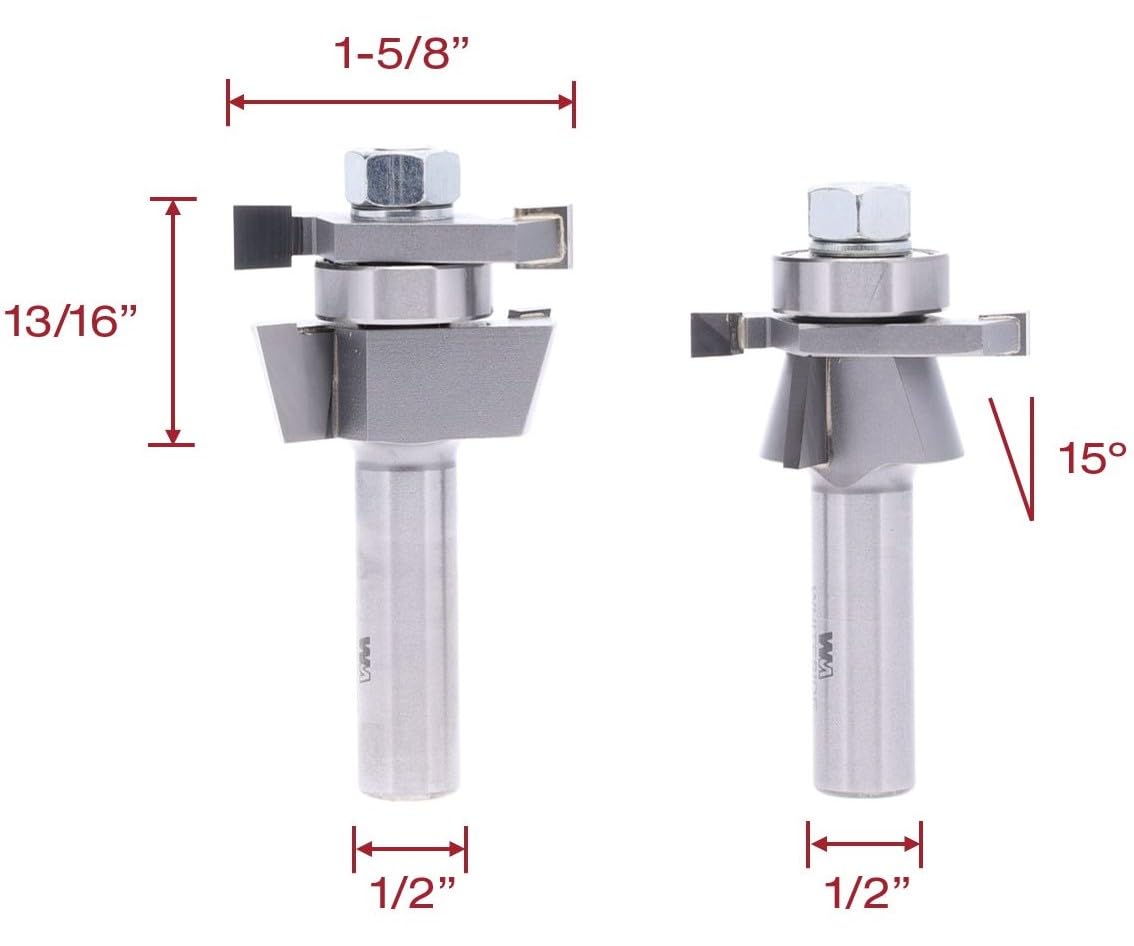 Whiteside 6008 15 Degree Shaker Stile & Rail Router Bit: 1 Inch Cutting Length, 1/2 Inch Shank, 1-5/8 Inch Large Diameter