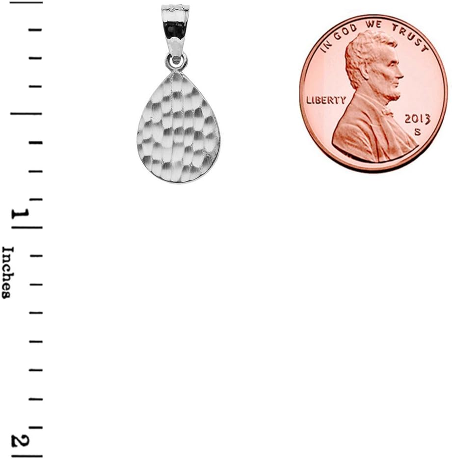 Fine 14k White Gold Love Hammered Tear Drop Charm Pendant Necklace and Earring Set