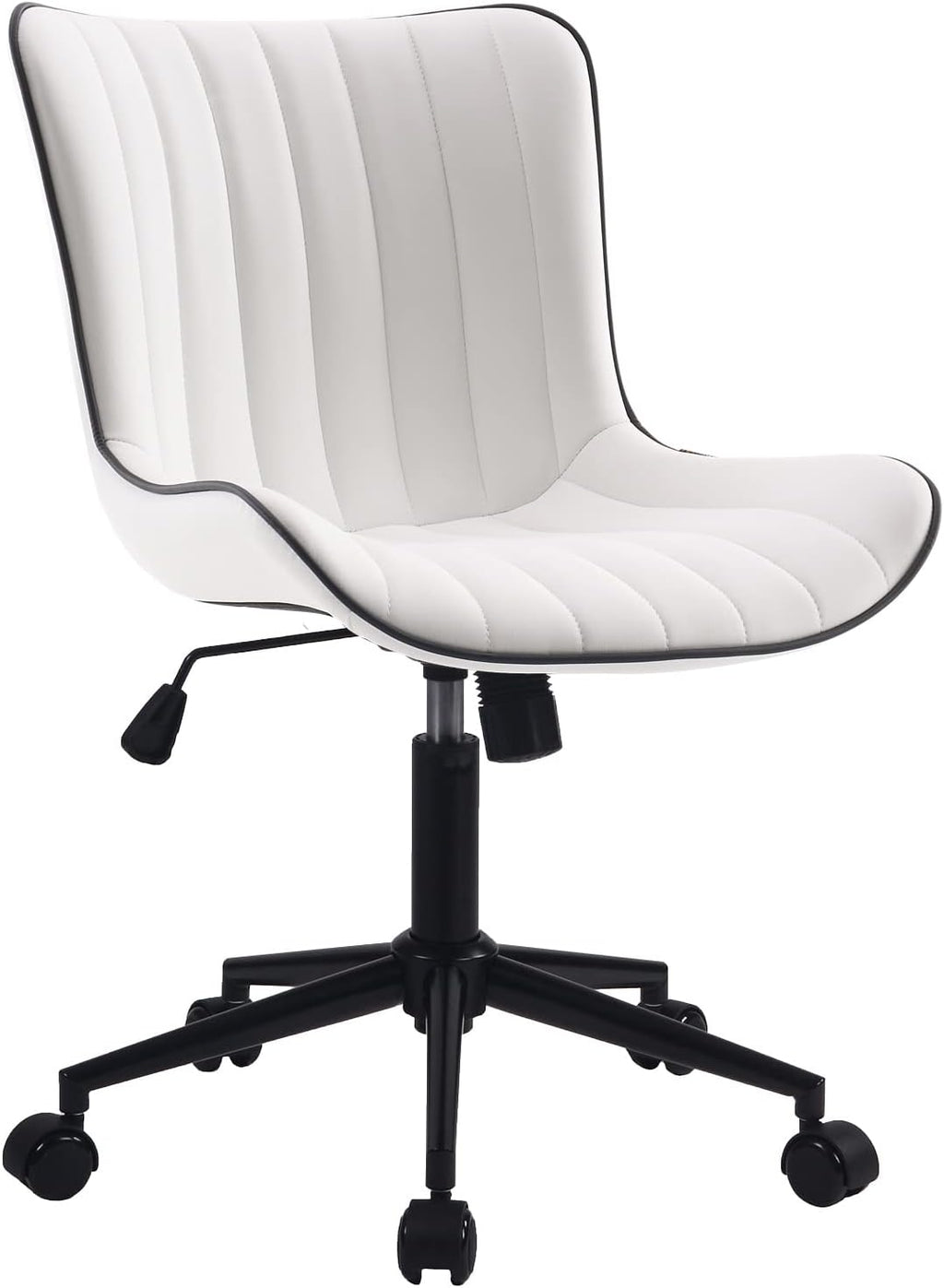 YOUNIKE White Armless Office Chair Faux Leather Small Cute Desk Chair with 12° Rocking Back Adjustable Height Swivel Vanity Chair Ergonomic Compact Home Computer Rolling Task Chair for Small Spaces