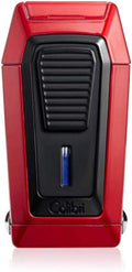 Colibri Quantum Triple Jet Lighter with Integrated Spring Loaded V-Cut Cigar Cutter for up to a Large 60+ Ring Gauge, Wind Resistant, Altitude Tested, Refillable Butane (Red)