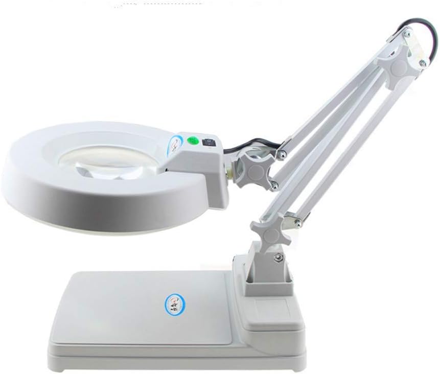 Magnifying Lamp Task Lamp Electronic Desk Lamp Magnifier Adjustable Light Super Bright Natural Daylight for Inspection with Stand Top Desk Magnifier Swivel Arm Utility Clamp Light (15X Loupes Glass)