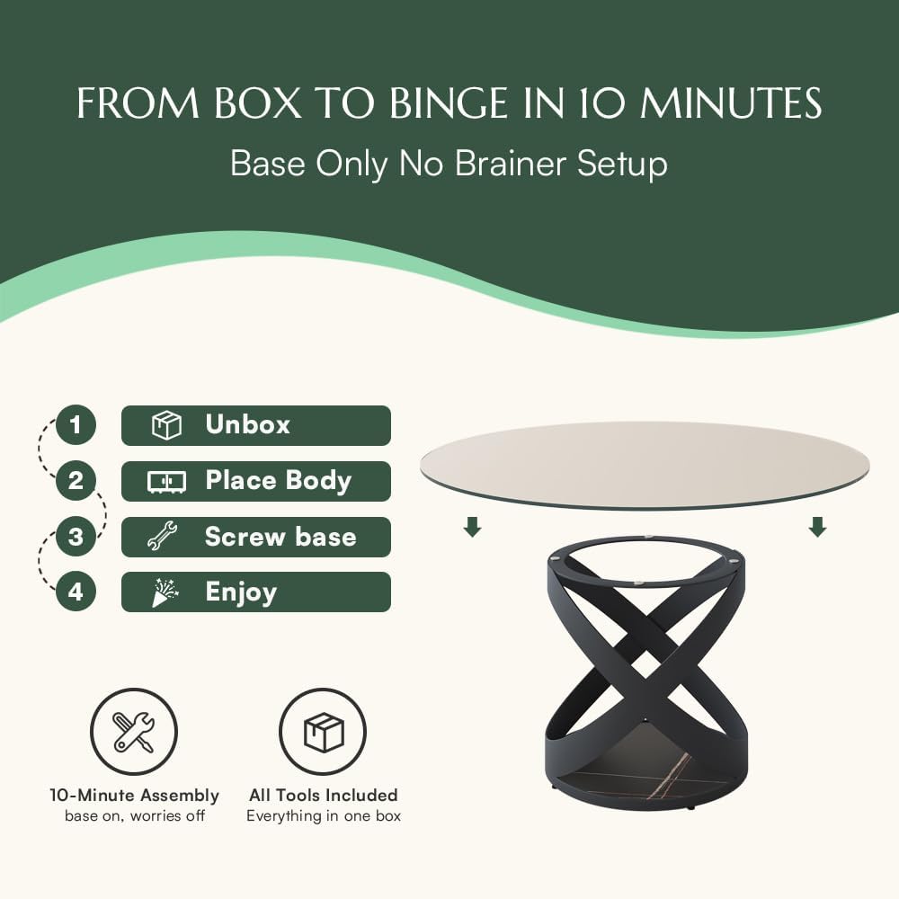POVISON 59' Modern Round Dining Table, Glass Round Kitchen Table for 6, Glass Dining Room Table Top with Black X Carbon Steel Base for Dining Room (Dining Table Only)