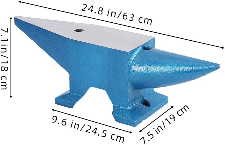 Single Horn Cast Steel Anvil for Blacksmiths – 110 lbs (50kg) Professional Metalworking Tool – Large 16.5 x 5.9 Inch Countertop, Stable Base – Bending, Shaping, Twisting – Blue, 110 lbs