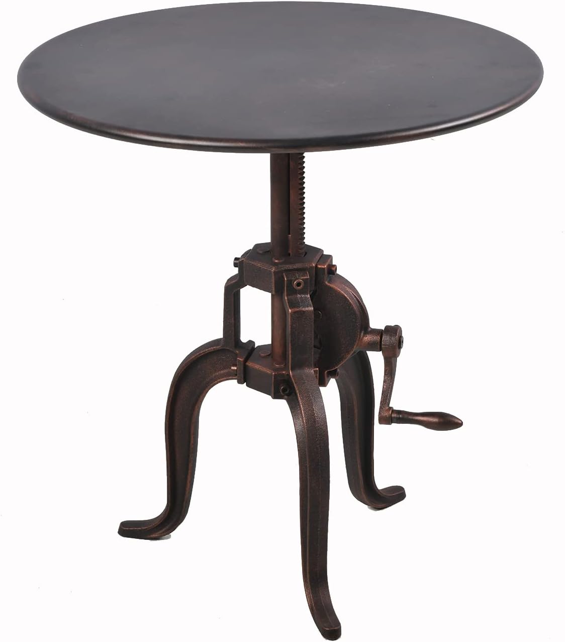 Industrial Heavey Duty Iron Sofa Side Table Crank Lift Up-and-Down Small Round Tea Table, Copper…