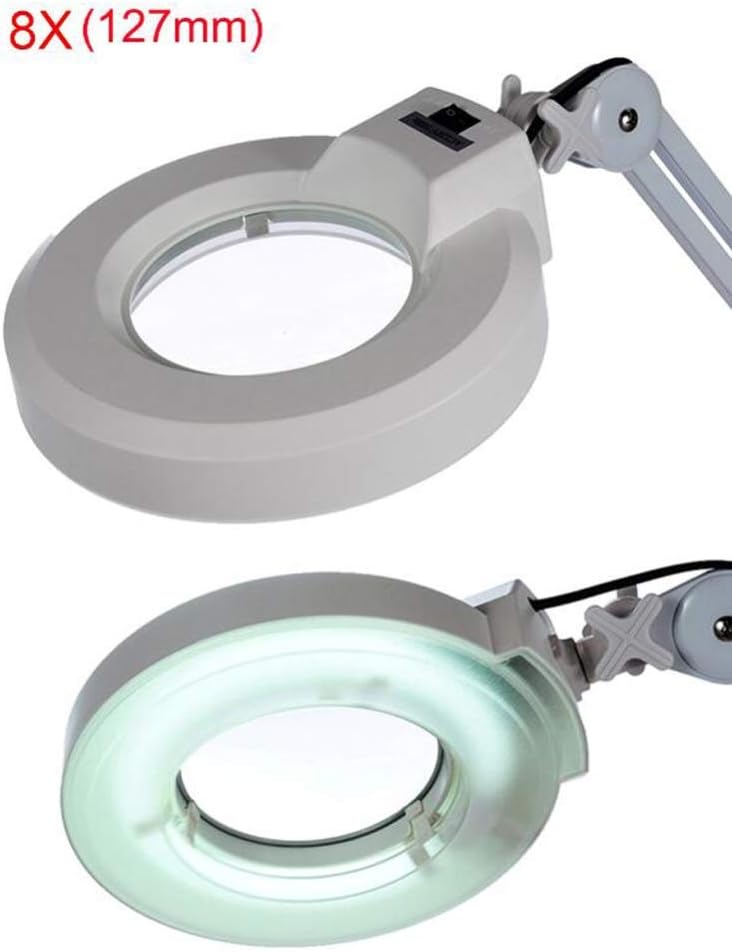 GeRRiT 8X LED Magnifying Lamp with Clamp, Magnifier Glass Lamp, Full Spectrum Daylight Lens with Adjustable Swivel Arm Light for Desk Table Task Craft Or Workbench A/Black, White