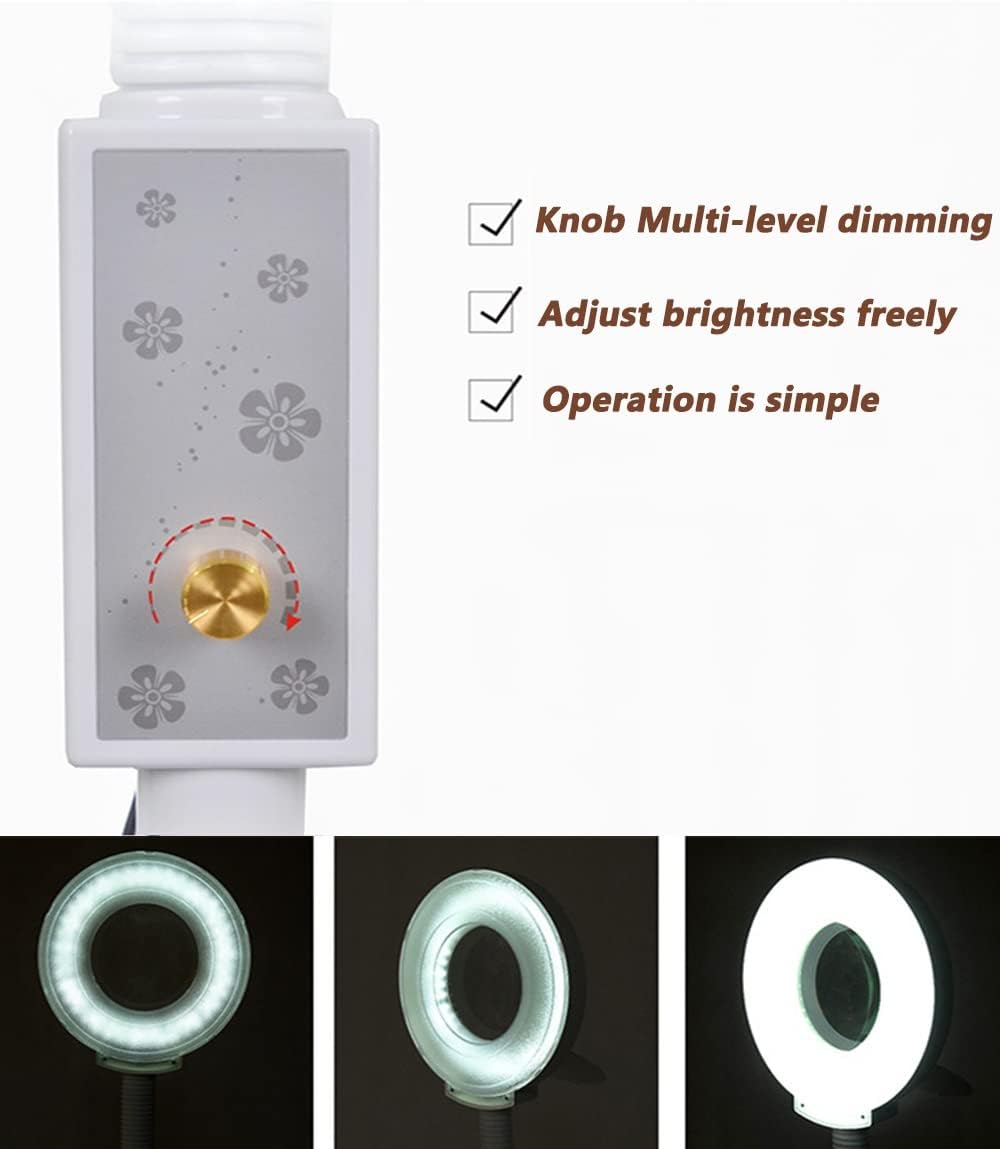 Dimmable Magnifier Lamp, 8X Beatuy Magnifying Glass Lamp LED Cold Light Floor Lamp Soft Light Shadowless Eye Care Light for Tattoo Skin Care Manicure Eyebrows