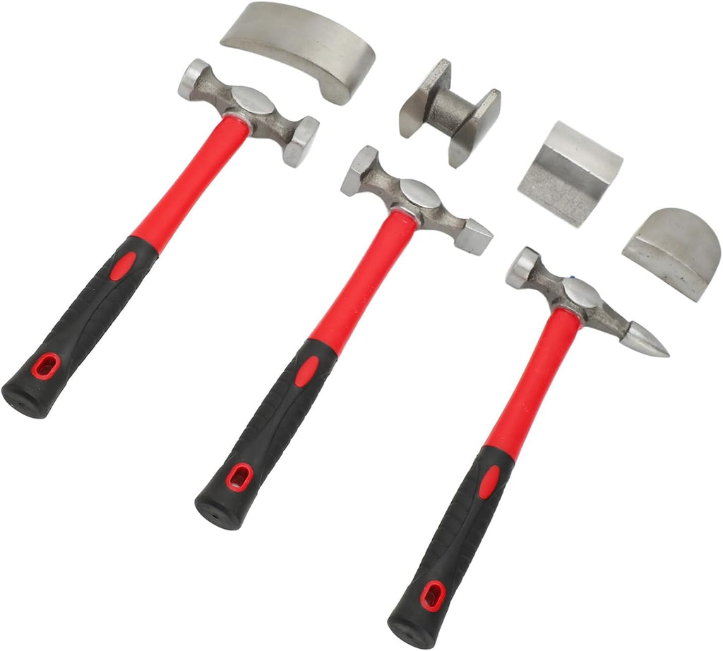 SUNGOOYUE Auto Body Repair Hammer, Malleable Iron Hammer Heads, 7 Piece Dolly Kit for Automobile Manufacturing and Maintenance