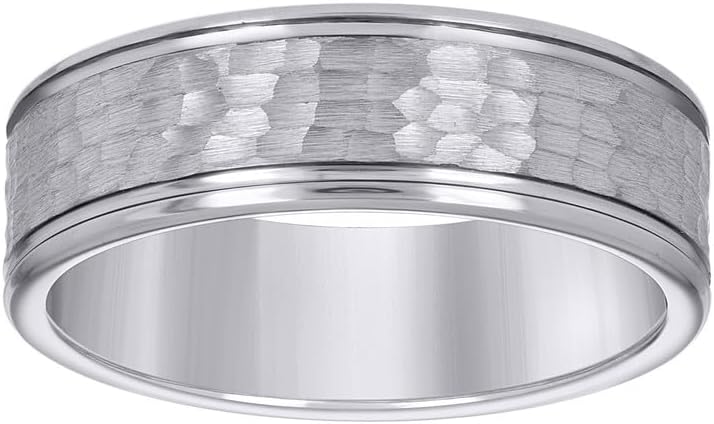 Jewels By Lux Tungsten Hammered Finish Center Dual Offset Grooves Mens Comfort-fit 8mm Sizes 7-14 Wedding Band