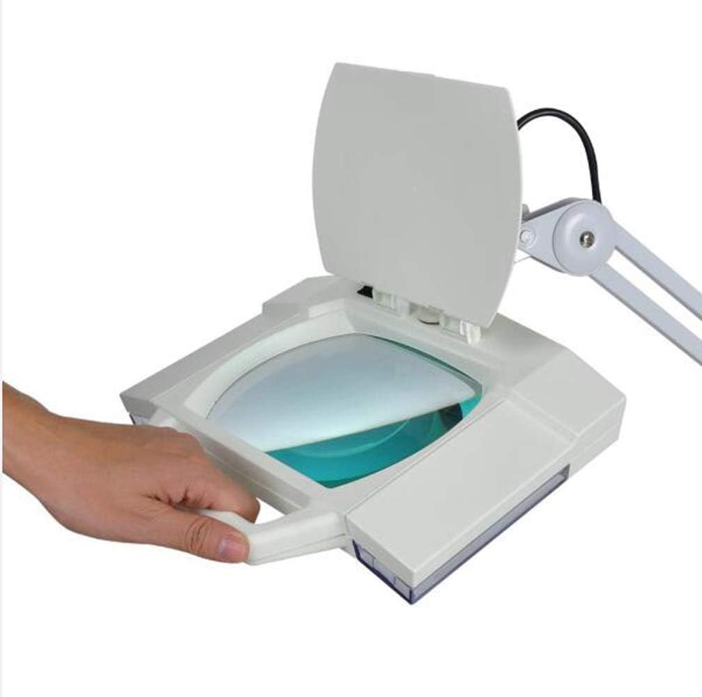 Magnifying Floor Lamp 5X Square Magnifier LED Light Adjustable Swivel Arm Beauty Magnifier Lamp with Rolling Floor Stand