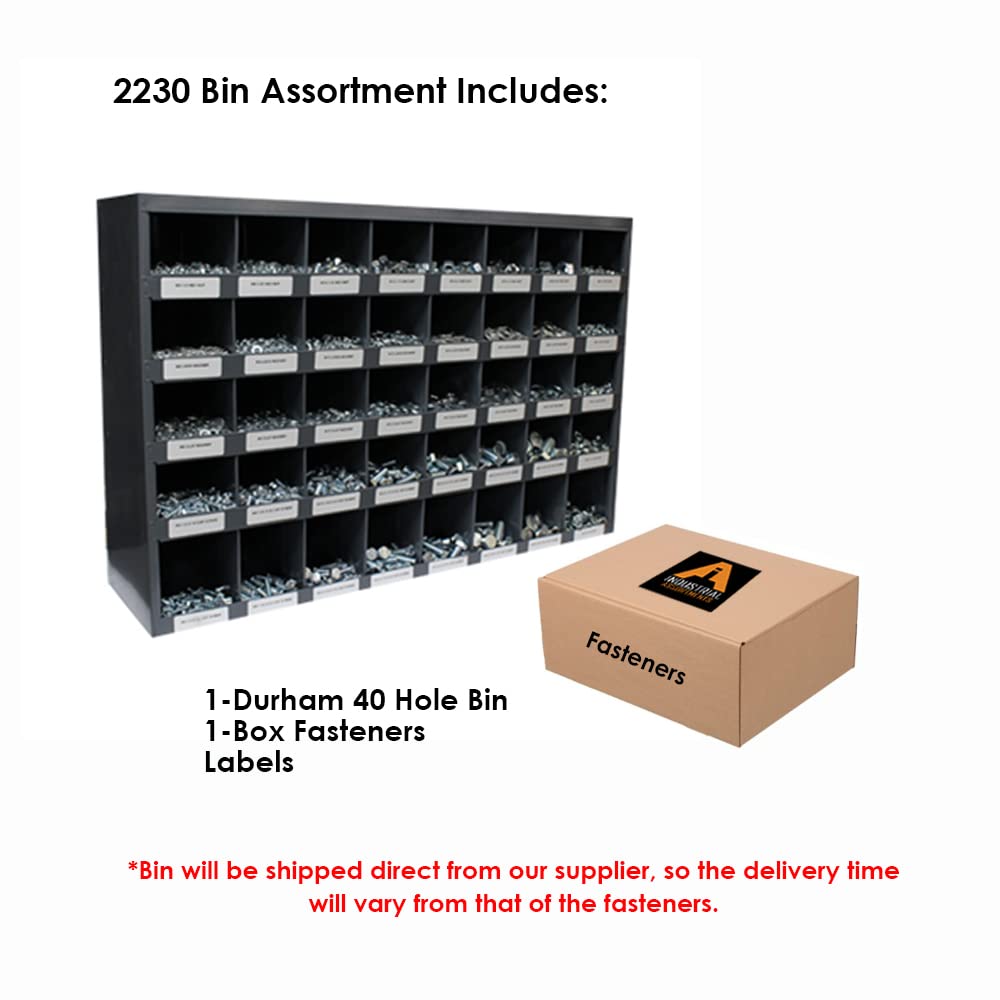 Titan Industrial Supply- 2,230 pcs Grade 8 Coarse Hardware Assortment Kit with Hex Cap Screws, Hex Nuts, Nylon Locknuts, Washers, & Durham 40 Hole Metal Bin