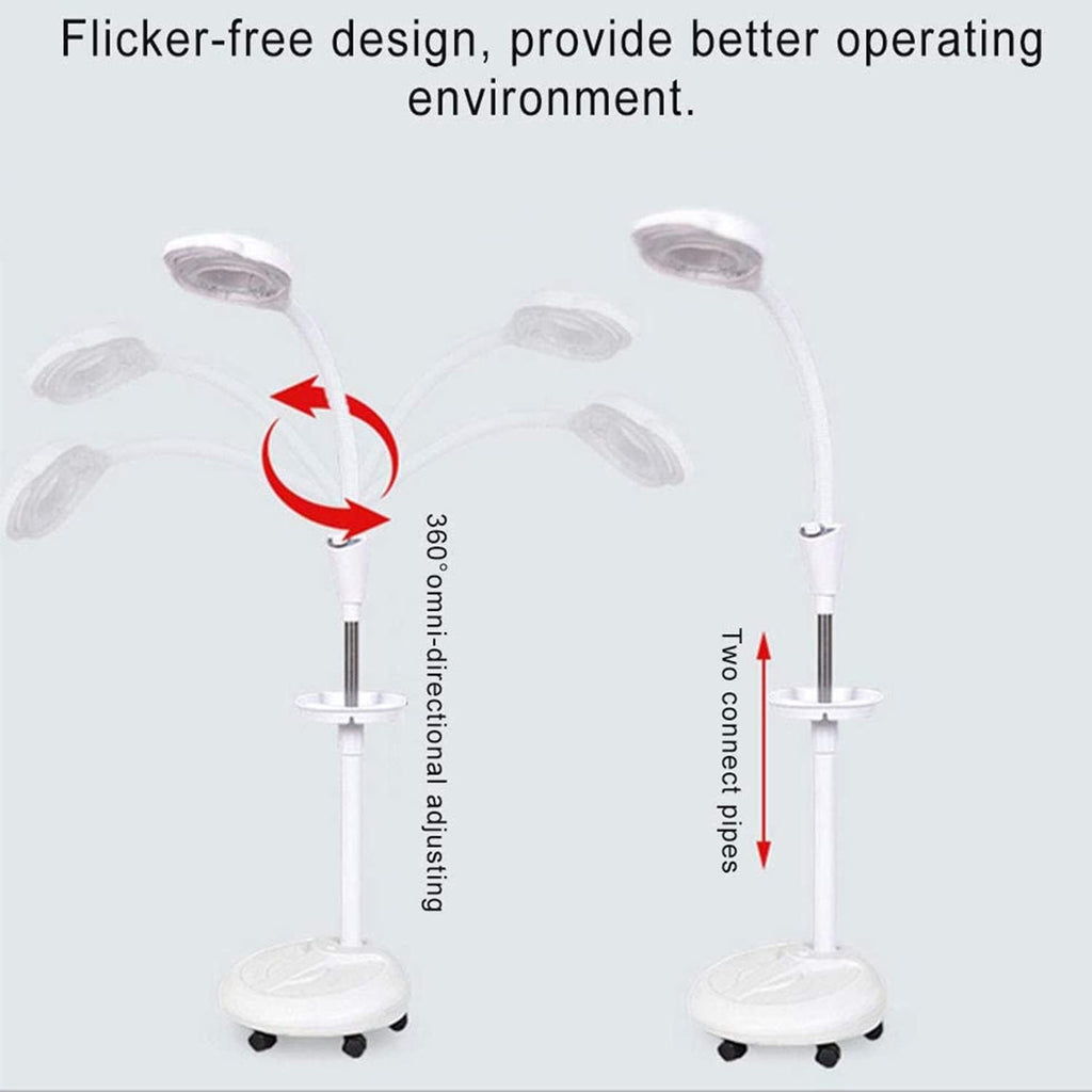 8X Vertical Beauty Magnifying Lamp LED Cold Light Lamp, Floor Stand Magnifier Light with Adjustable Height Stand for Salon Tattoo Makeup Detailed Care & Illumination