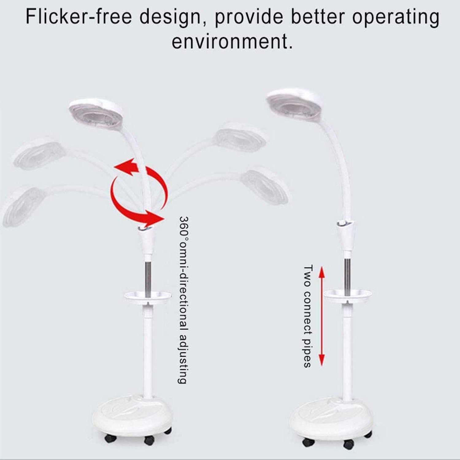8X Vertical Beauty Magnifying Lamp LED Cold Light Lamp, Floor Stand Magnifier Light with Adjustable Height Stand for Salon Tattoo Makeup Detailed Care & Illumination