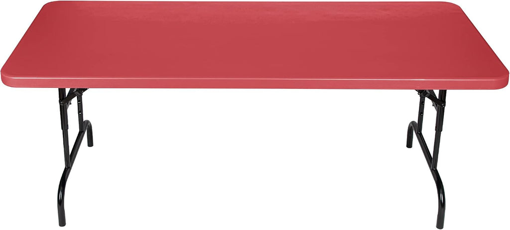 OEF Furnishings OEFBTA-3072-40 Adjustable-Height Commercial-Grade Premium Industrial Folding Table, 6-Foot Pedestal-Leg Design with 17-Gauge Steel Frame and Thick Double-Wall Top (72' × 30', Red Top)