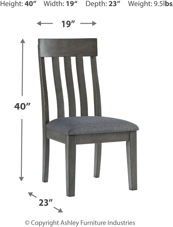 Signature Design by Ashley Hallanden Contemporary Dining Upholstered Side Chair, Set of 2, Armless, Comb Back Design, Wood Frame, Gray