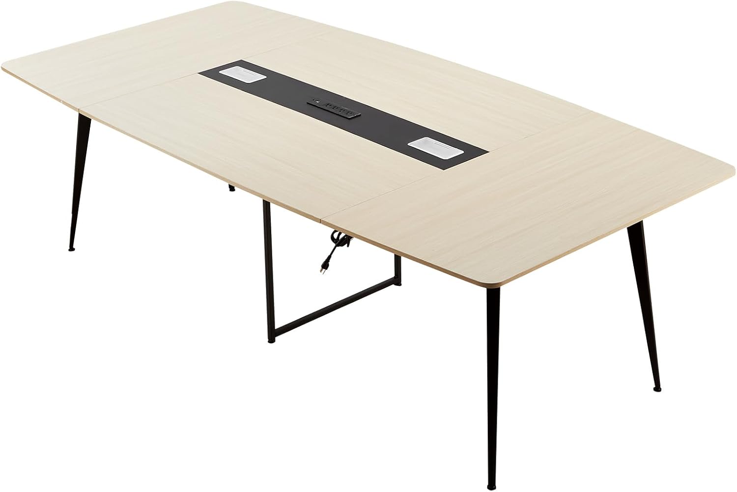 VEVOR Conference Table, 8 ft Boat Shaped Office Meeting Table with Charge Station for 10 Person, Modern Boat Seminar Meeting Desk with Metal Legs for Office, Boardroom, Conference Room, Easy Assembly