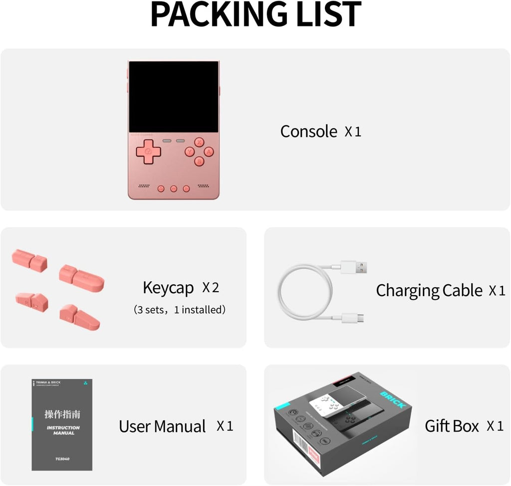 TRIMUI Brick Hammer Retro Handheld Game Console – Metal CNC Aluminum Alloy Body, 3.2' IPS Screen, 8GB Storage, Expandable to 1TB, Built-in 3000mAh Battery (PINK-256GB)