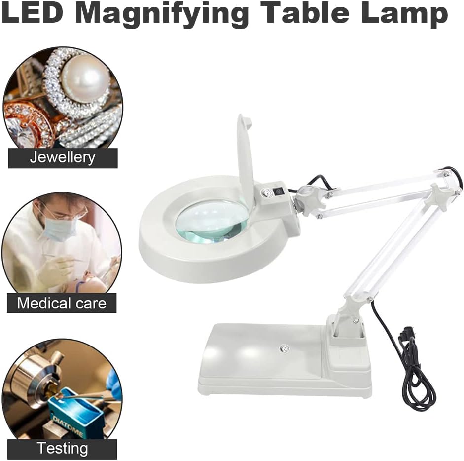 LED Magnifying Desk Lamp 15X Magnifier Light White Glass Super Bright Adjustable Desktop Lamp for Reading Desk Table Craft Task Workbench