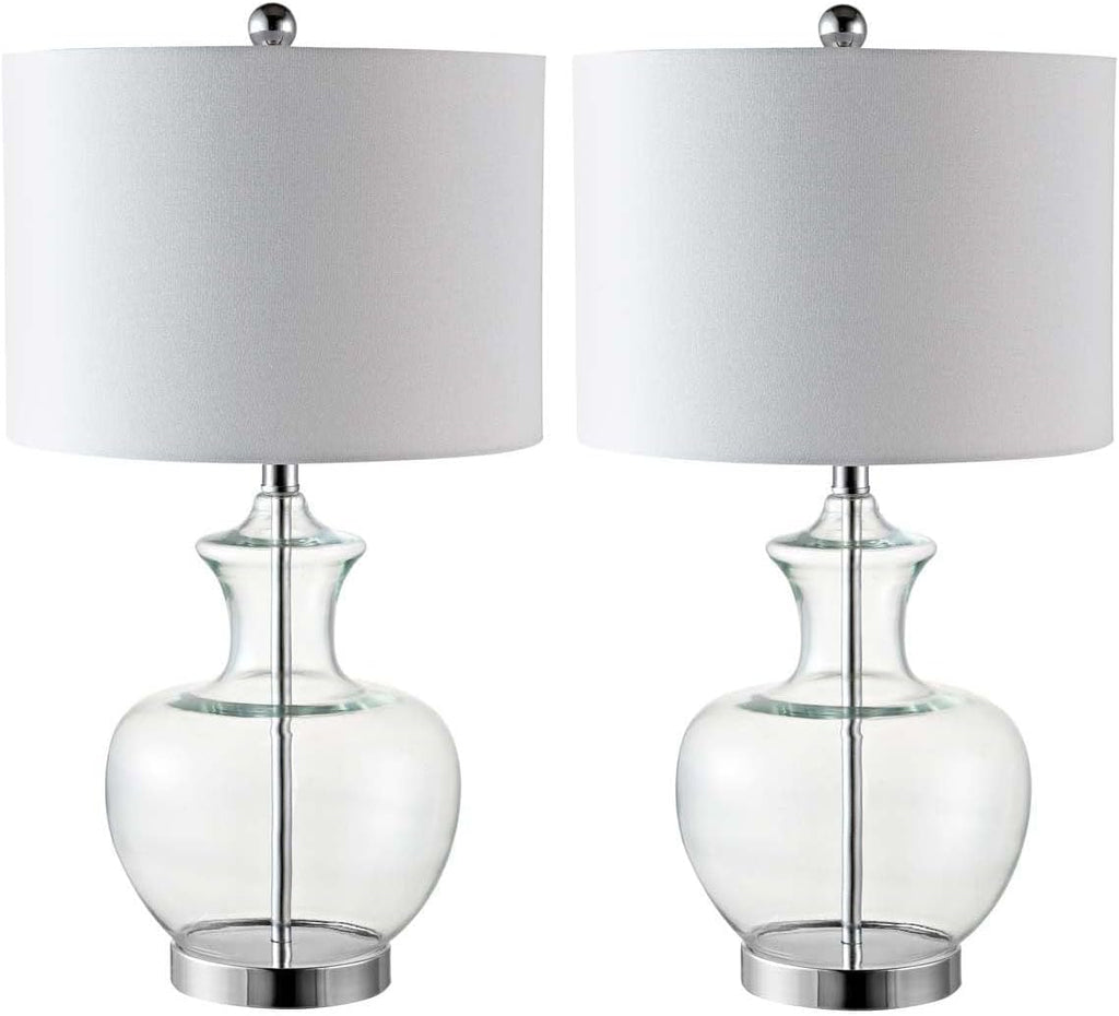 SAFAVIEH Lighting Collection Bilsor Clear/ Chrome 25-inch Bedroom Living Room Home Office Desk Nightstand Table Lamp Set of 2 (LED Bulbs Included)