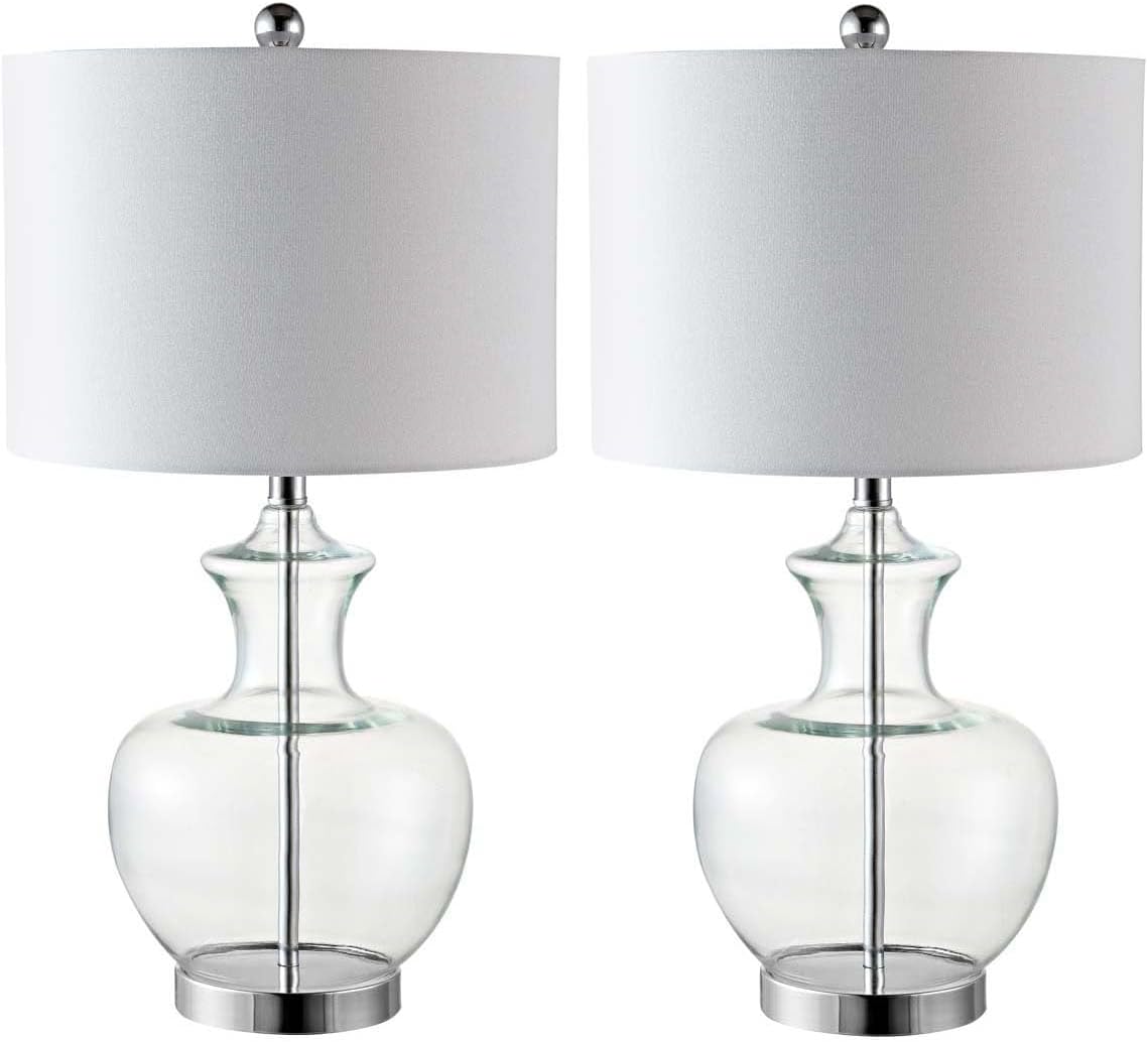 SAFAVIEH Lighting Collection Bilsor Clear/ Chrome 25-inch Bedroom Living Room Home Office Desk Nightstand Table Lamp Set of 2 (LED Bulbs Included)