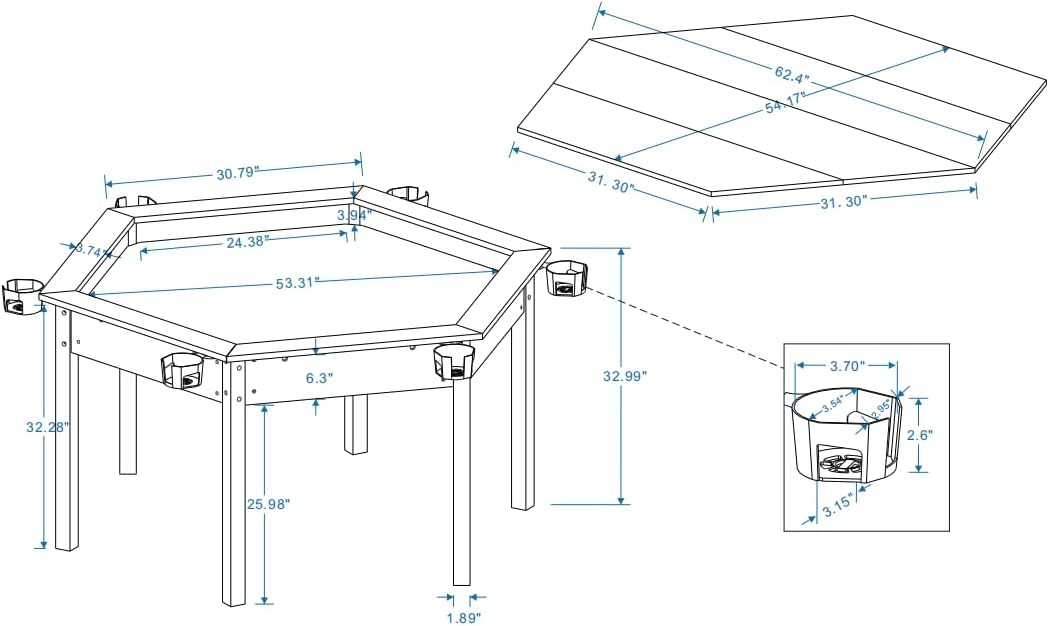 Board Game Table with Rotating Cup Holders for 6 Players, Hexagon Gaming and Dining Table with Removable Table Top & Non-Slip Play Mat, Multifunctional Table with for DND/Poker/Card Games