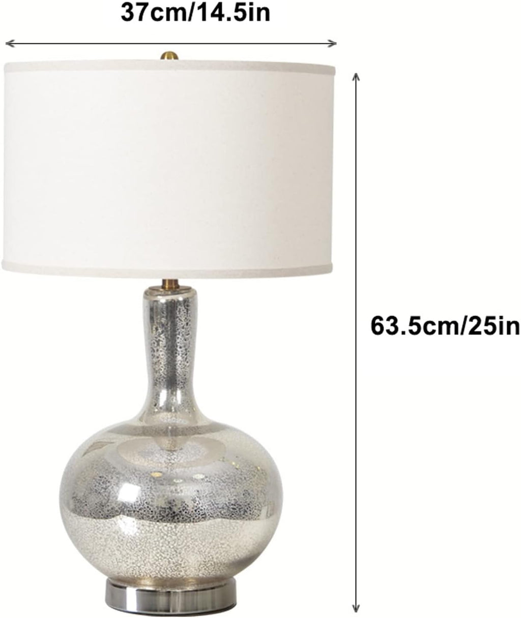 LED Desk Lamp Modern Table Lamps Glass Bedside Table Lamps with Fabric Lampshade Luxurious Nightstand Lamps for Home Office Cafe Study Table Lamp, 25'H Table Lamp Reading Lamp ( Color : Silver )
