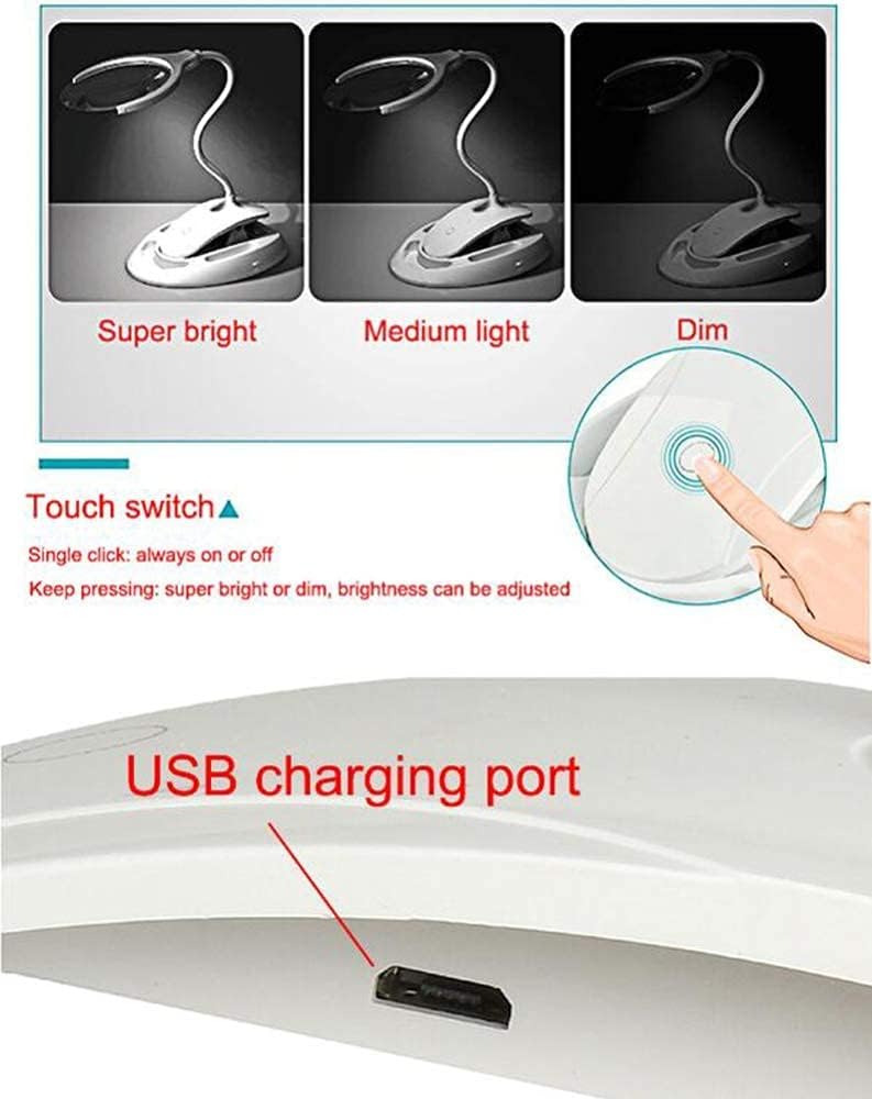 Magnifying Glass Clamp Lamp:Dimmable LED Lens, 3X 8X Adjustable Swivel Arm Utility Light,Desk, Table, Task, Craft, Jewelry,Sewing,Workbench