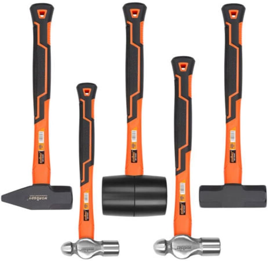 New 5pc Hammer & Mallet Set, Ball-Pein, Sledge, Mallet, Cross-Pein