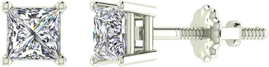 Diamond Earrings for womens Princess Cut studs 14K Gold Gift Box Authenticity Cards (G, I1)