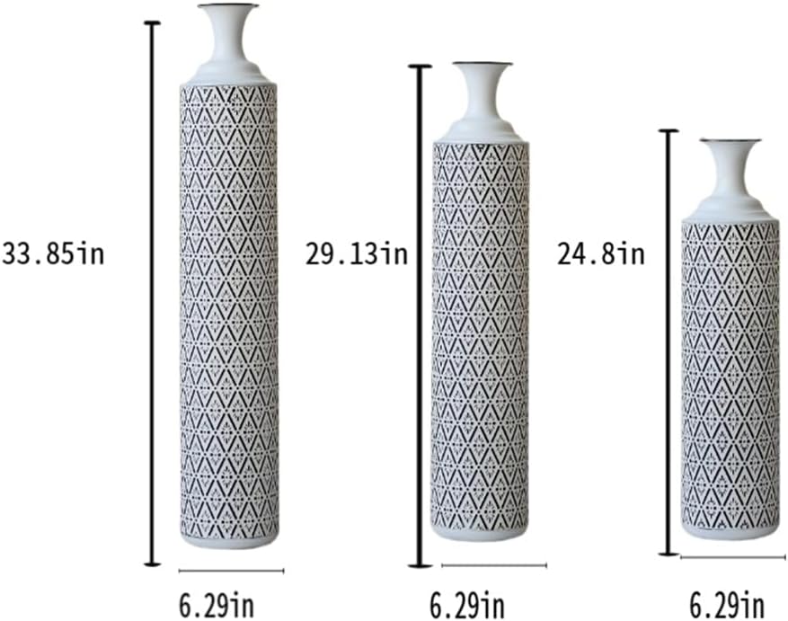 Floor Metal Decorated Vases Set of 3 for Gorgeous Home Decoration Large Glazed Metal Vases (White+Black)
