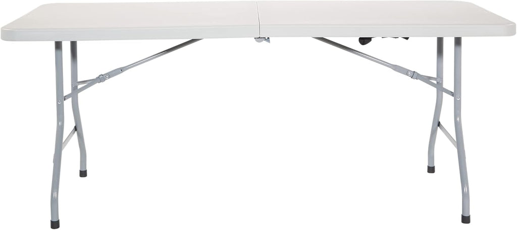 Office Star Resin Rectangle Center-Folding Portable Table for Picnics, Camping, and Tailgating, 6 Feet