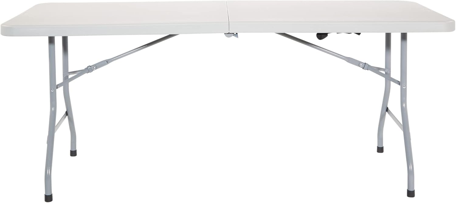 Office Star Resin Rectangle Center-Folding Portable Table for Picnics, Camping, and Tailgating, 6 Feet