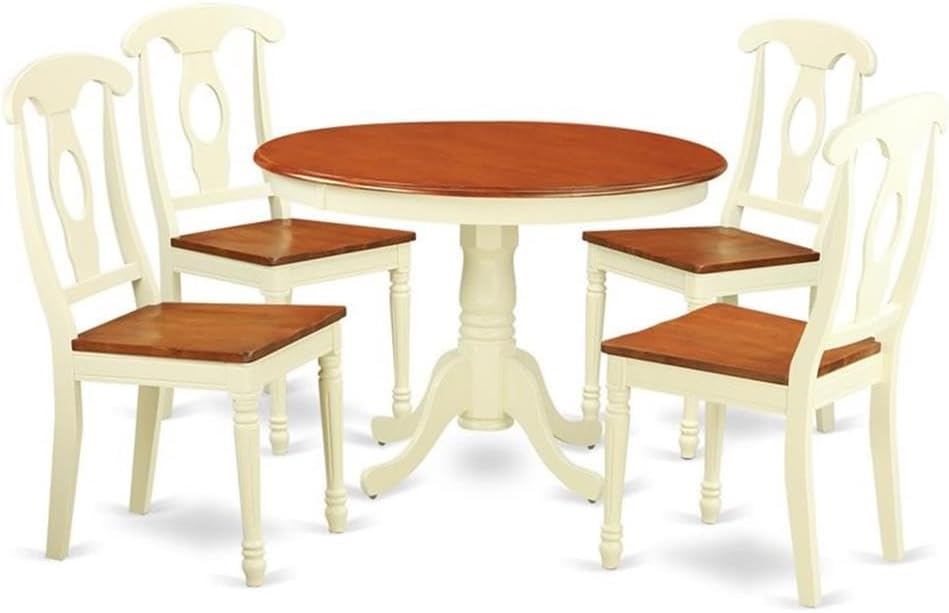 East West Furniture HLKE5-BMK-W 5 Piece Kitchen Table Set for 4 Includes a Round Dining Table with Pedestal and 4 Dining Room Chairs, 42x42 Inch, Buttermilk & Cherry