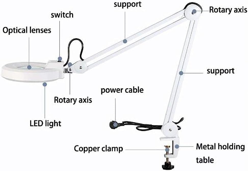 Magnifiers, 30 Led Magnifying Glass Clamp Lamp,5X Magnifier Lens,Metal Hose Adjustable Swivel Arm Clamp Light for Desk, Table,Craft, Jewelry,Sewing