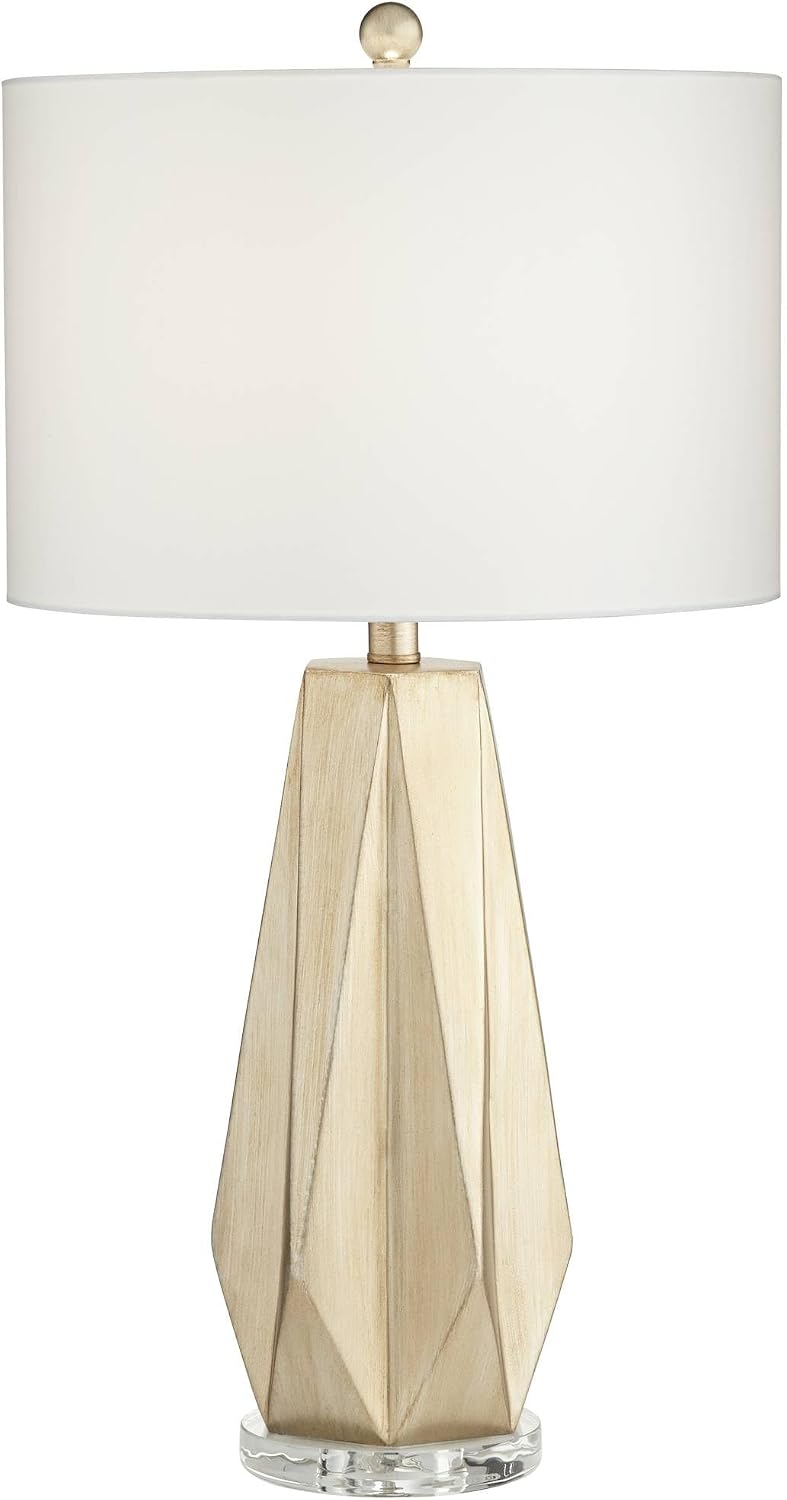 Possini Euro Design Bravo 28' Tall Geometric Modern Table Lamps Set of 2 Champagne Finish White Shade Living Room Bedroom Bedside Nightstand House Office Home Reading Kitchen Entryway Console