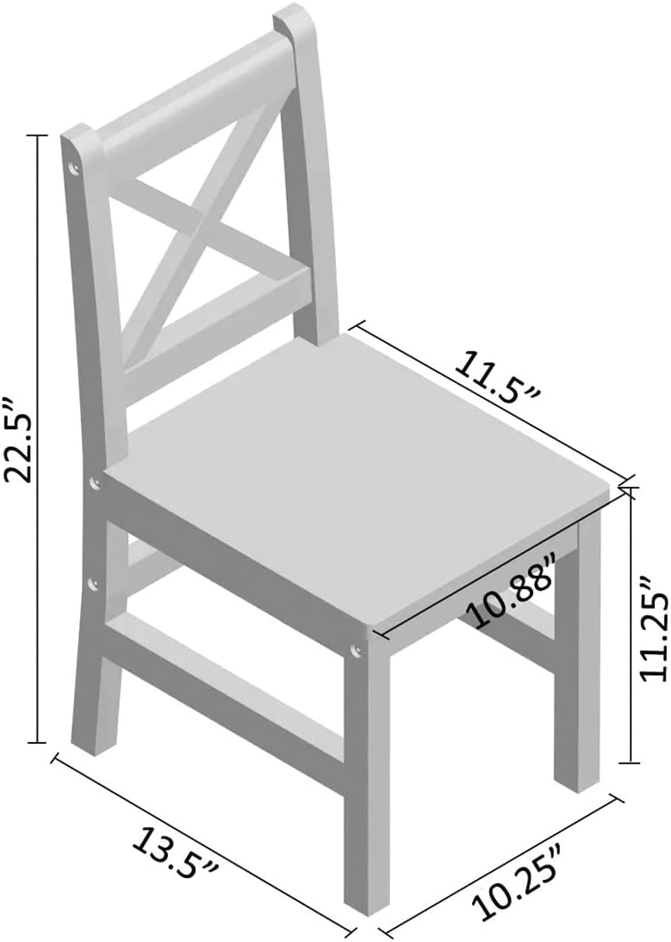eHemco Solid Hard Wood Kids Table and Chair Set (4 Chairs Included), Coffee, 5 Piece Set