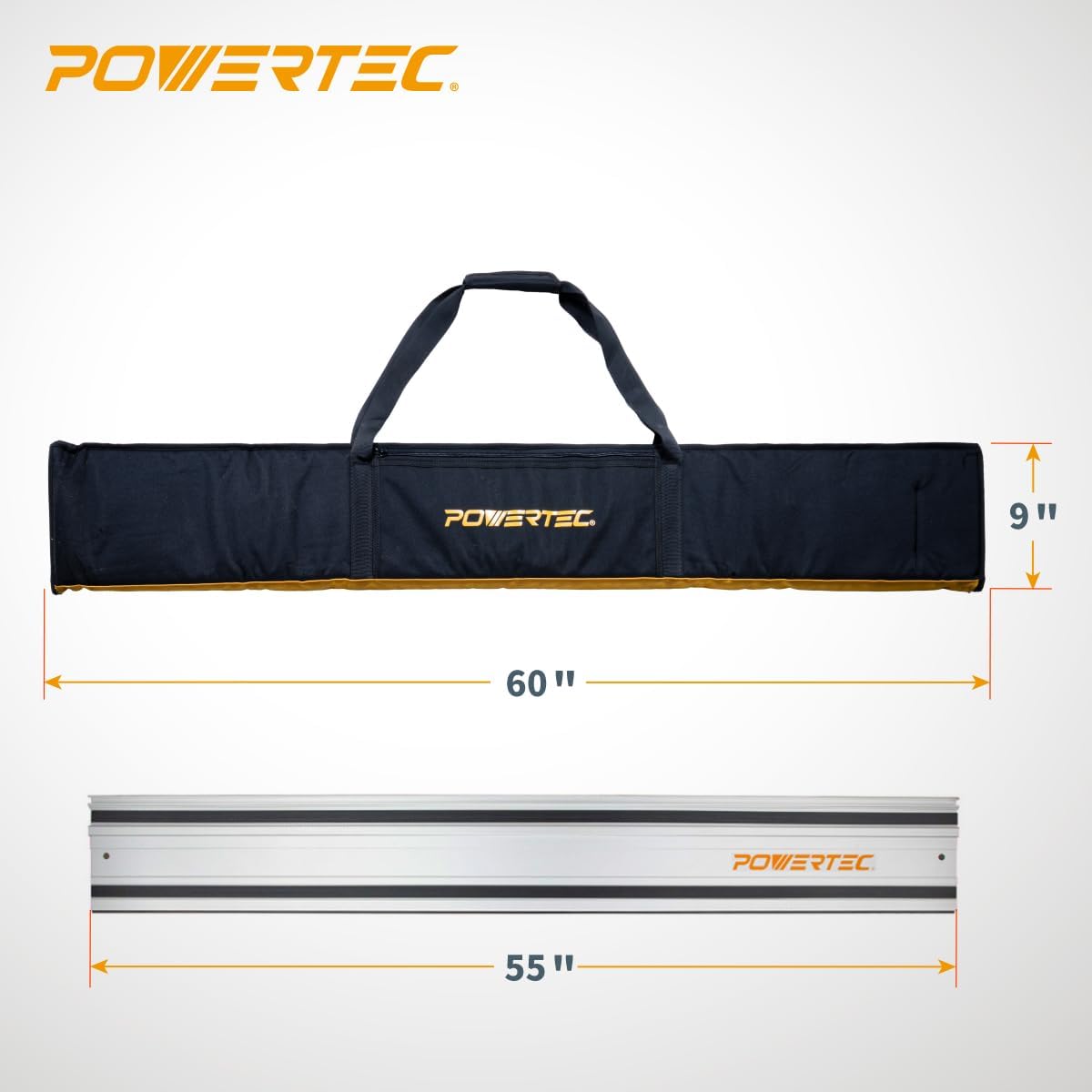 POWERTEC 71550 55' Track Saw Guide Rail Kit for Makita or Festool | Includes (2) Guide Rails/Protective Guide Rail Bag/Rail Connectors