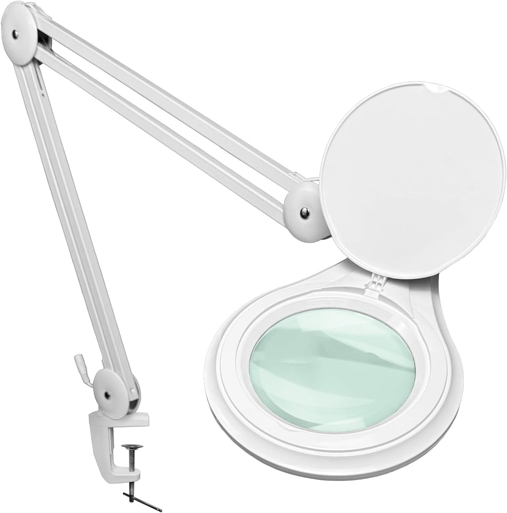 BoliOptics (Glass Lens) Professional LED Magnifying Lamp with Clamp, Dimmable, 1200 Lumens, 5600K-6000K Daylight Bright 60 SMD LED, Work Light Mounting Bracket Clamp (5 Diopter) MG16303221