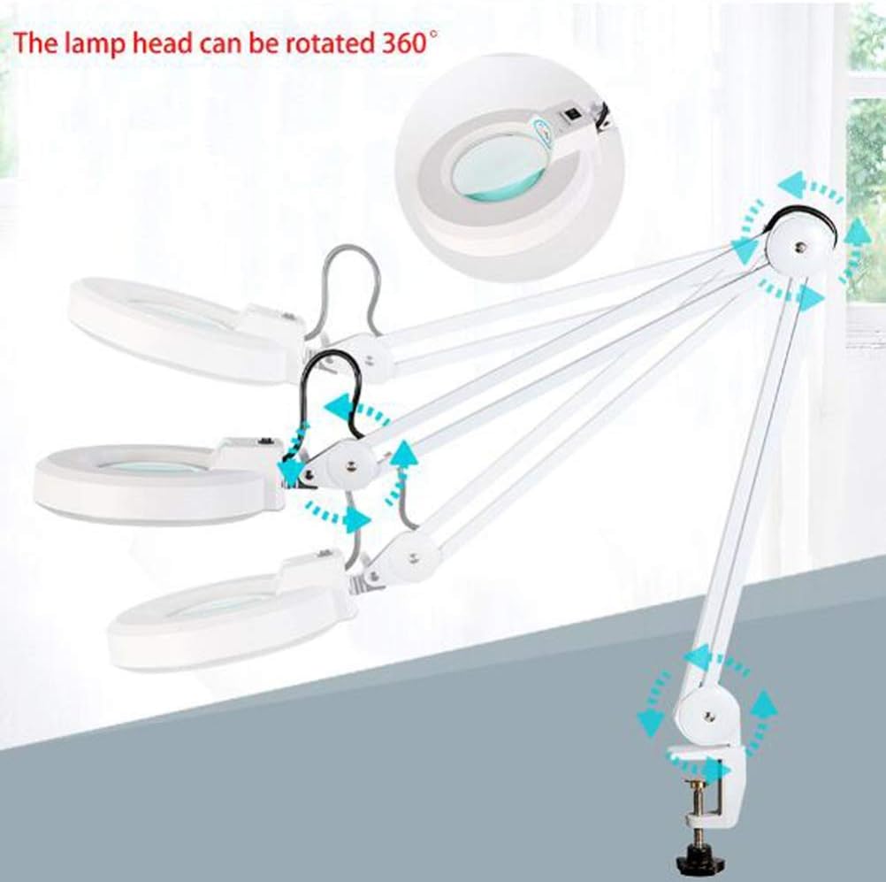 30 Led Magnifying Glass Clamp Lamp,5X Magnifier Lens,Metal Hose Adjustable Swivel Arm Utility Clamp Light for Desk, Table,Craft, Jewelry,Sewing