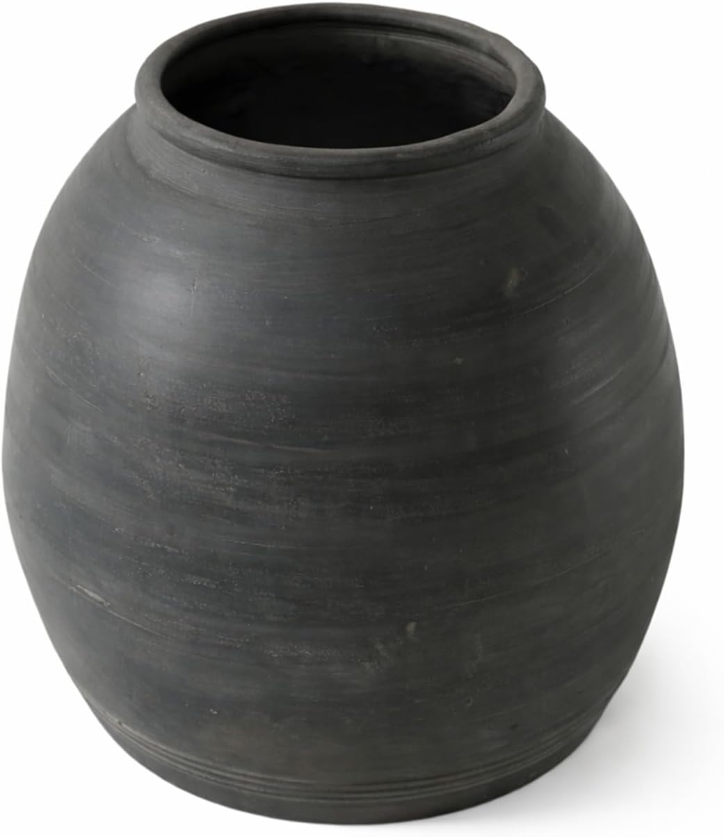 Artissance Rustic Large Ceramic Pottery Vase, 10 inches Earthy Gray Table Décor for Living Room, Retro Home Décor Accent, Handmade Quality Decorative Vase