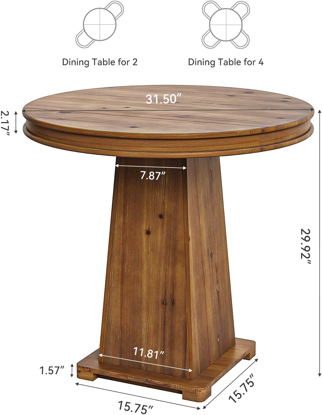 LITTLE TREE Solid Wood Round Dining Table, 31.5' Small Kitchen Table for 2, Modern Farmhouse Dinner Table for Dining Room, Kitchen, Living Room, Artistic Geometric Base, Table Only (Rustic Brown) 2PCS