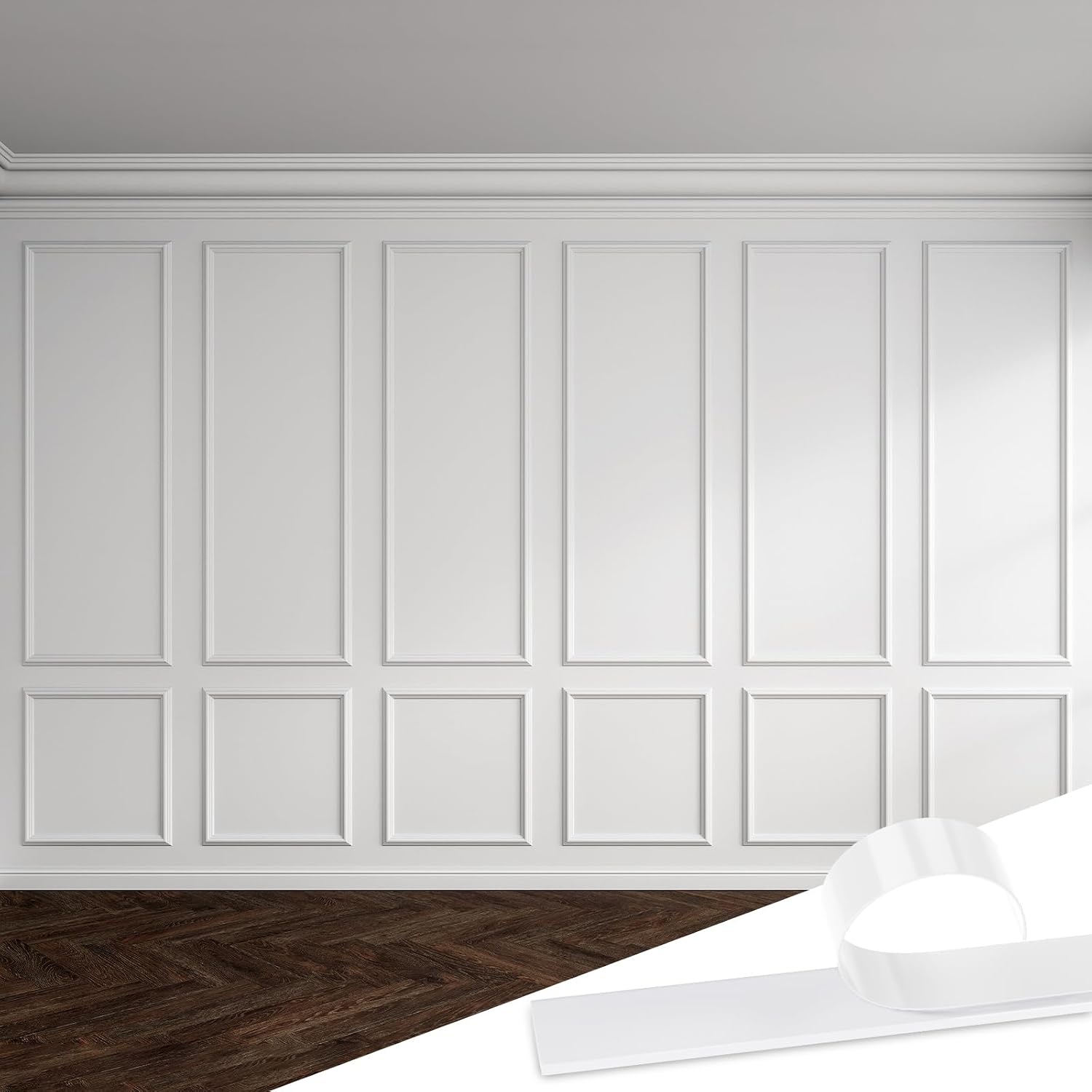 Pangda Peel and Stick Wall Molding Kit, 3D Premade Accent Molding Wainscoting Panel for Interior Wall Moulding Decor, Ready to Assemble Wainscoting Accent Panel(6 Set,24 x 54 in)