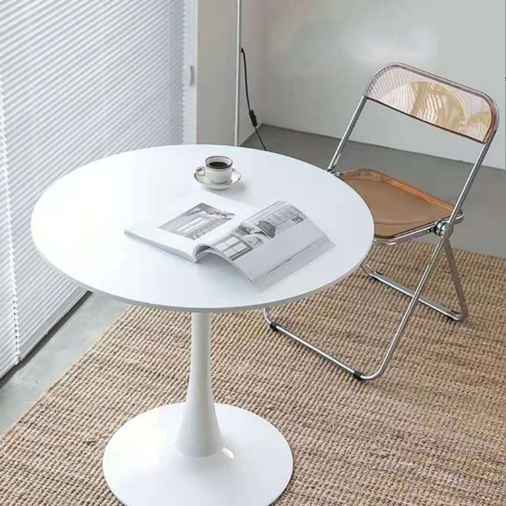 35.1' Tulip Dining Table, White, Perfect for 2-4 People, Mid-Century Modern Style, Round MDF Top with Sturdy Base for Dining Room, Living Room, Cafe