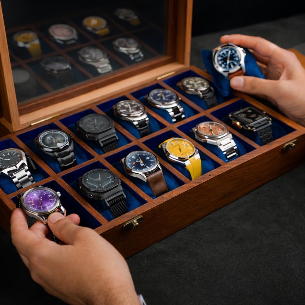 Royal Craft Expertise Wooden Watch boxes,Wooden Watch Box Case Organizer for Men, Watch Display Case，All Solid Wood12 Slots, Watch Box For 12 Watches, Key Model, Original Indian Long Lasting Wood